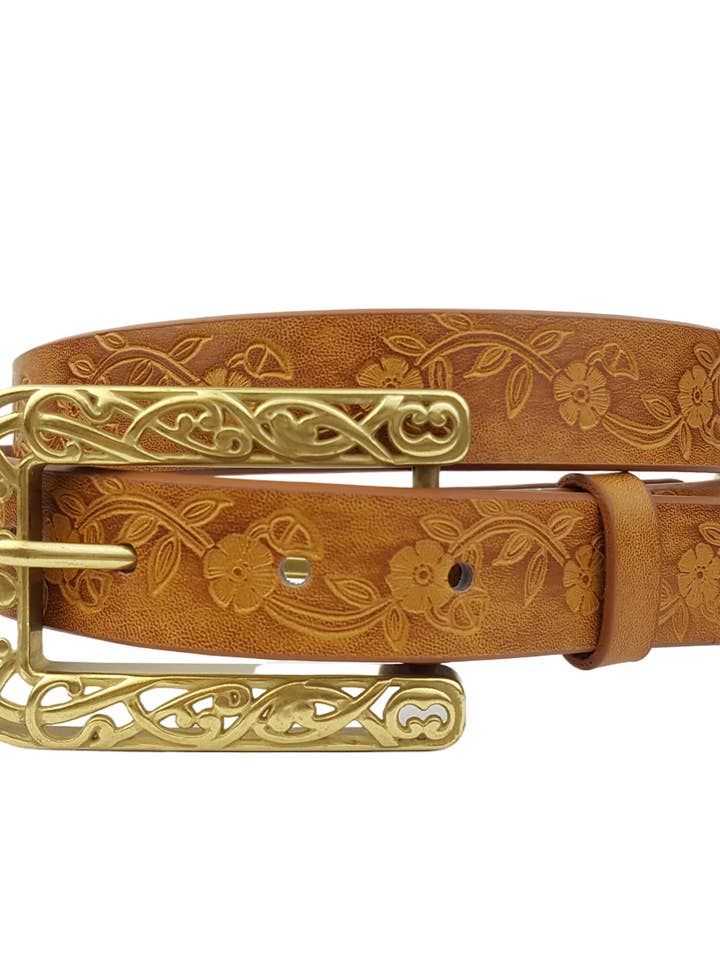 Western Hand-Painted floral tooled belt for wholesale by Axesoria West