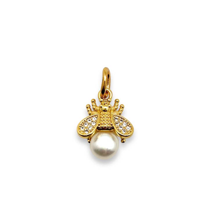 Shiver + Duke - Wholesale Individual Charm/Pendant - Paved Bee Pearl Charm