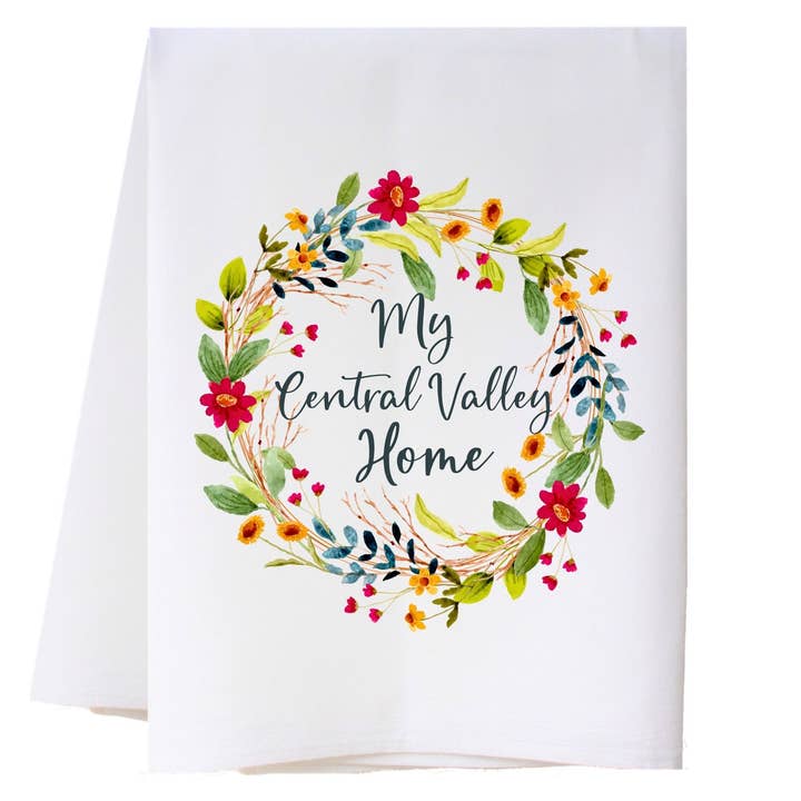Floral Wreath Hometown Kitchen Towel for wholesale by Cora & Pate