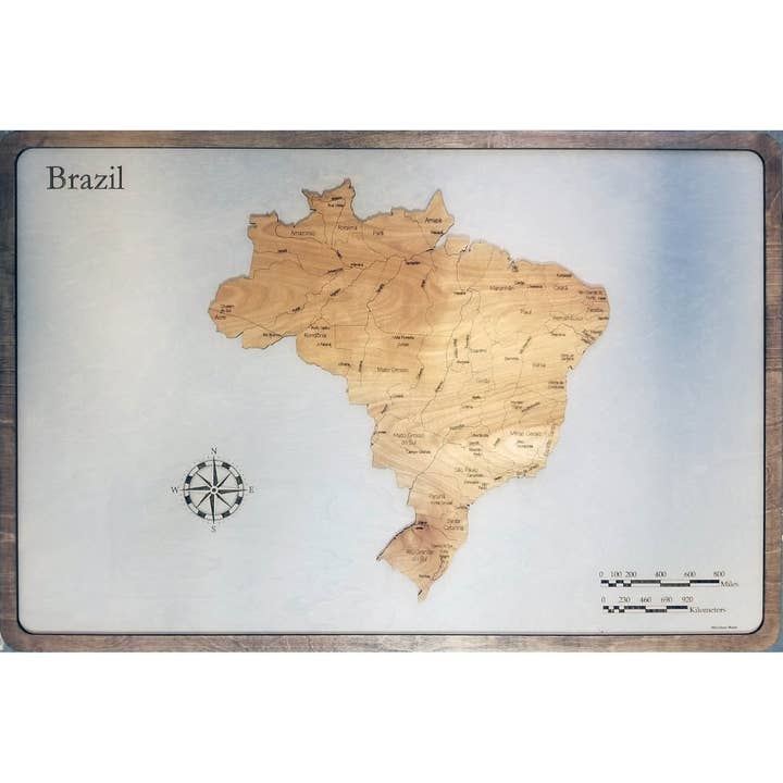 Brazil Wood Map for wholesale by Meridian Maps