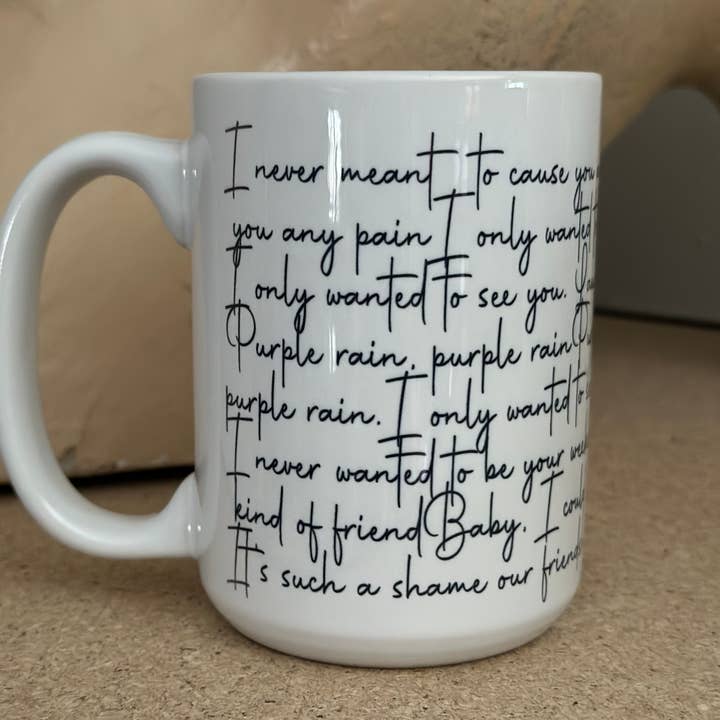 Crooked Halo - Wholesale Coffee Mug - Prince "Purple Rain" Lyrics 15oz Ceramic Coffee Mug