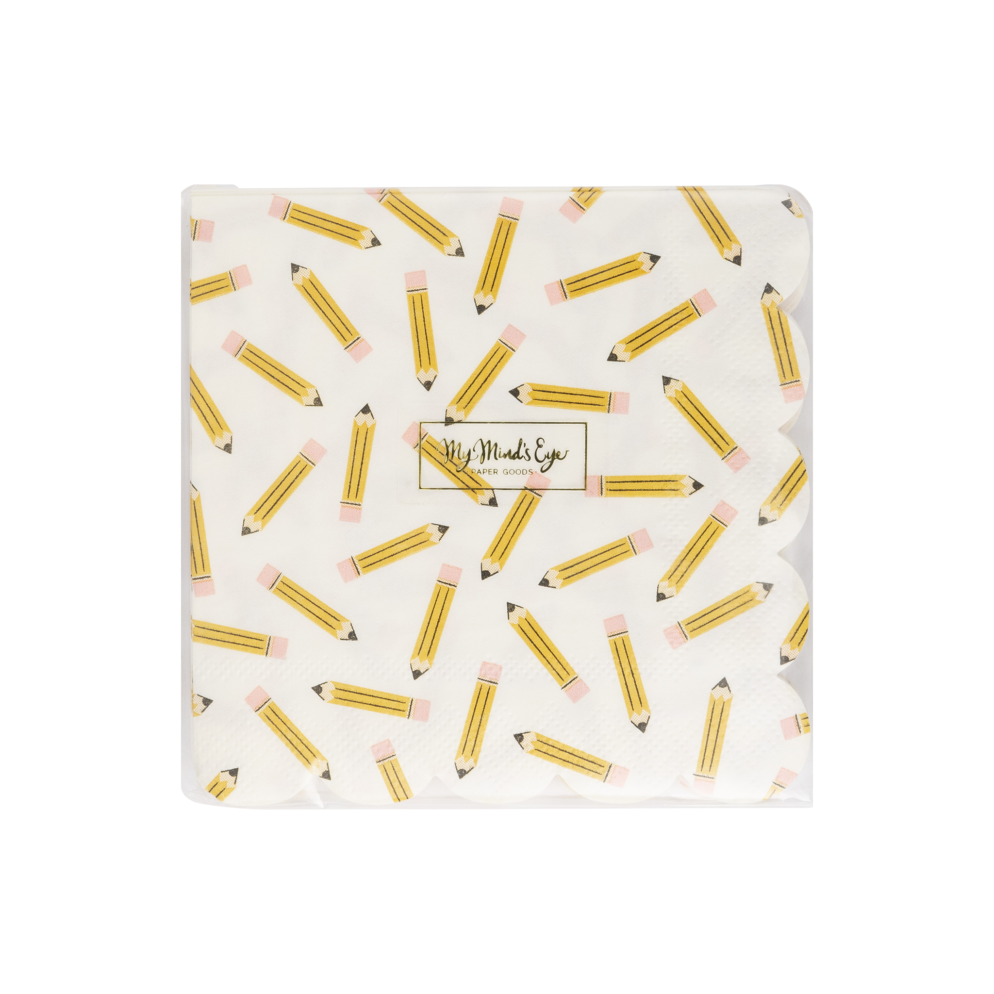 My Mind’s Eye – Guardanapo descartável por atacado – Guardanapos de papel com estampa de lápis e borda scallop para coquetel BTS10351