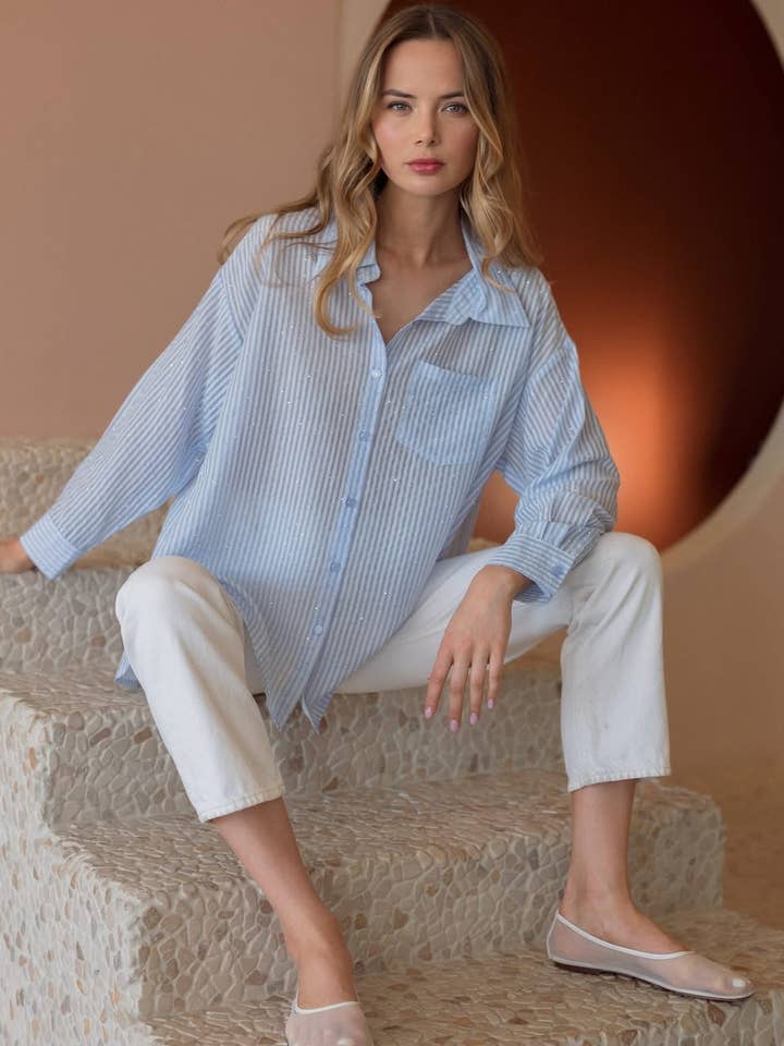 Jordana Glittrande Genomskinlig Skjorta för wholesale av Joh Apparel