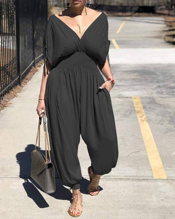 Queen Fashion - Wholesale Jumpsuit - Women's - drawstring ruched shirring waist jumpsuit3