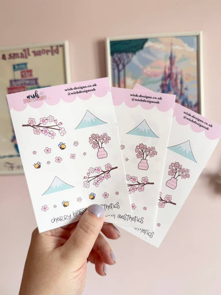 Cherry Blossom Aesthetics Vinyl Sticker Sheet for wholesale by Wish Designs