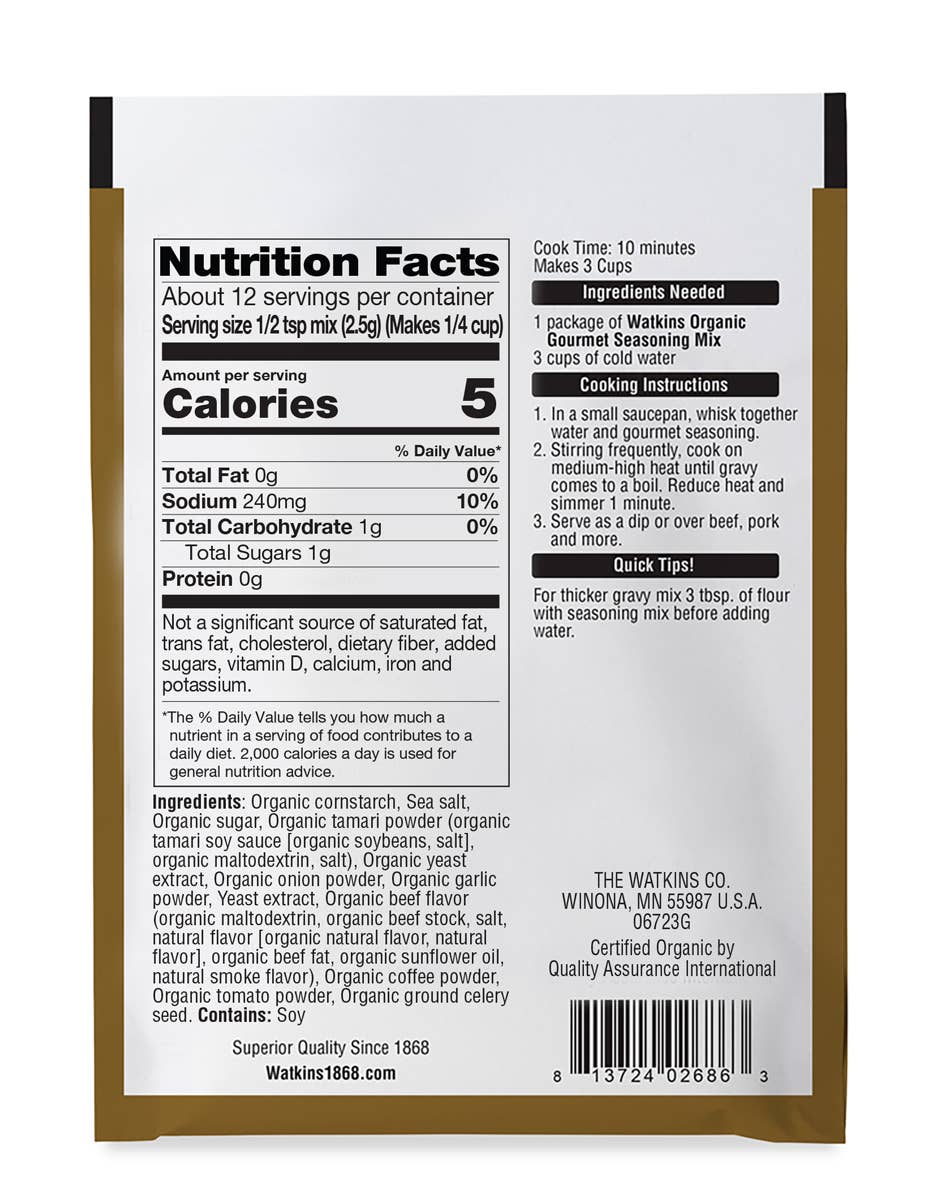 The Watkins Co. - Wholesale Dried Spice Mix - Organic Au Jus Gravy Gourmet Seasoning Mix, 1.0 oz1