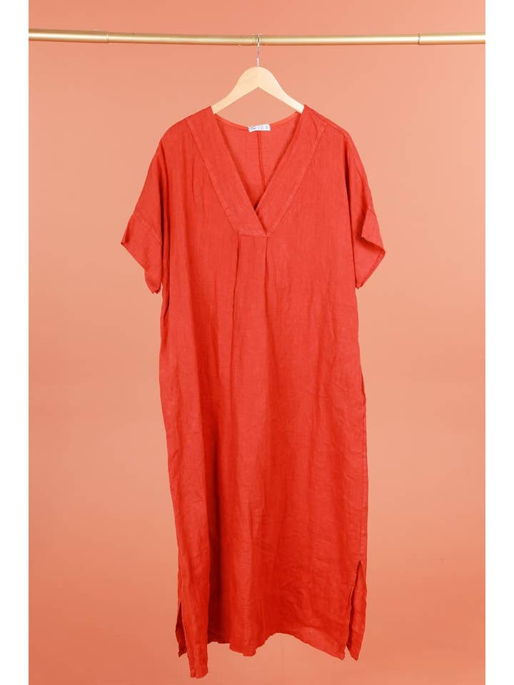 la maison des fibres naturelles - Wholesale Dress - Women's - Long dress v-neck 62733 100% linen11