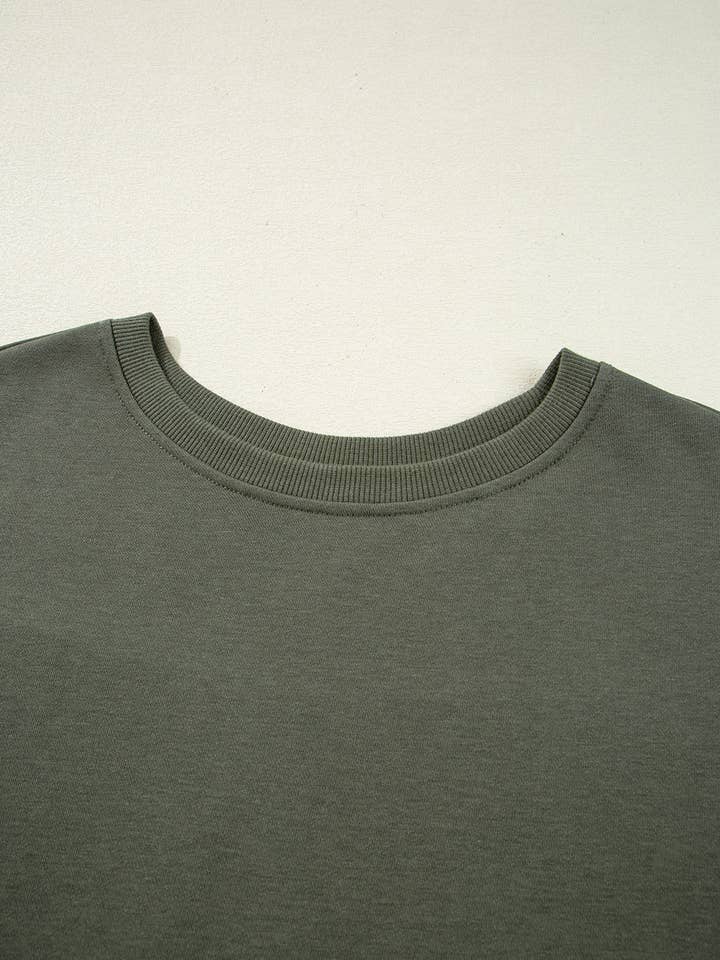 Moss Green Vintage Plaid Patchwork Drop Shoulder Sweatshirt for wholesale on Faire2