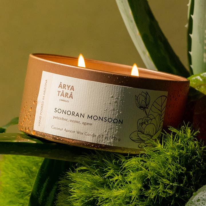 Arya Tara - Wholesale Travel Candles - Sonoran Monsoon Candle | Arizona Rain Scent | 5.5 oz tin3