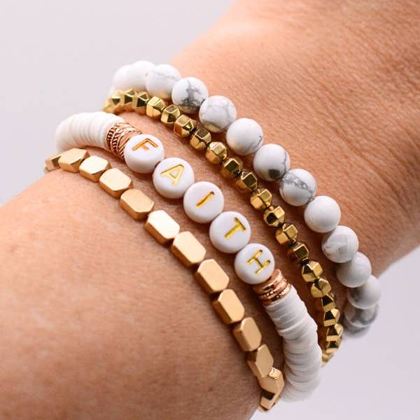 Two and Crew - Wholesale Jewelry Set - Faith Gold Beaded Stretch Bracelet Set Christian Jewelry