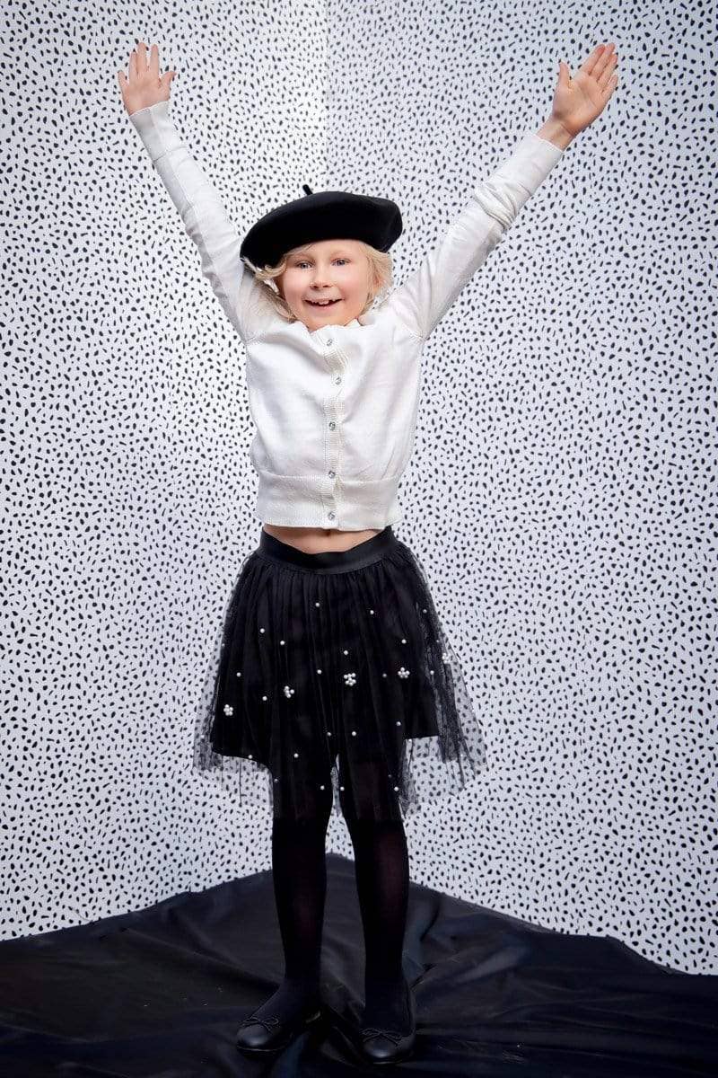 Eva Franco - Wholesale Skirt - Kids - Isla Black Tulle Pleated  Skirt with Pearls  - Girls4