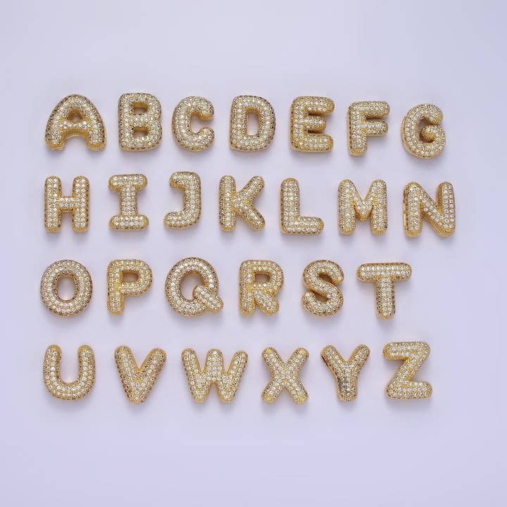 14K Gold Filled 15mm Micro Paved Balloon Bubble Initial Letter Pendant | A1171-A1183 for wholesale by Aim Eternal