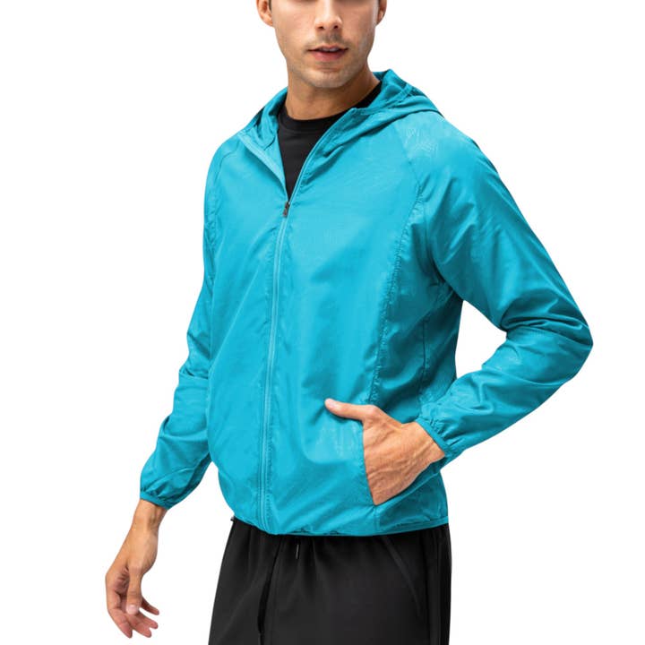 Active by Anna-Kaci - Wholesale Windbreaker - Men's - Men's Full Zip Hooded Windbreaker Jacket with Side Pockets a