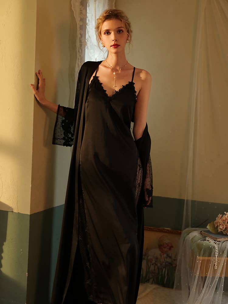 Sweetkama - Wholesale Robe - Women's - Lace Night Gown, Silk Robes,Bridal Party Robes,with babydoll15