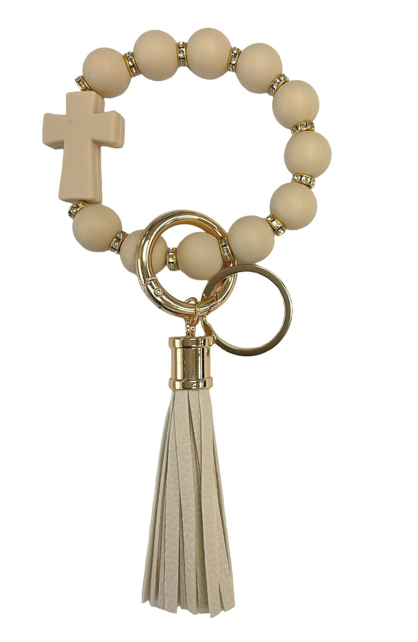 MiMi Wholesale - Vente Bracelets porte-clés - Bracelet porte-clés en forme de croix perlée en silicone BB139x1917