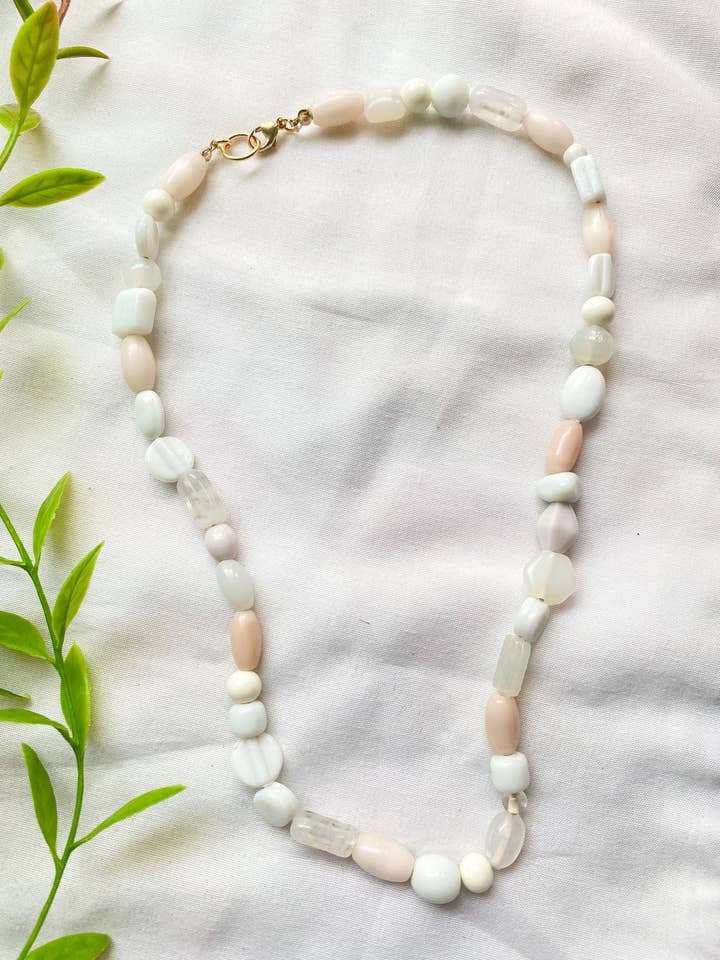 White Beaded Necklace, Sustainable Jewelry for wholesale by Glitter and Glow Co