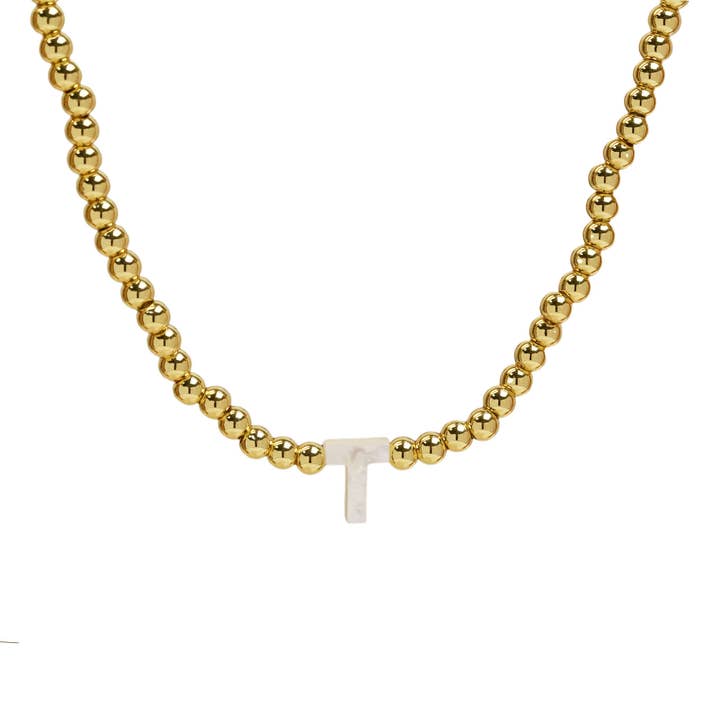 Savvy Bling – Colar pingente/pendente por atacado – Colar inicial de contas de ouro inicial de concha inicial em ouro 18K19