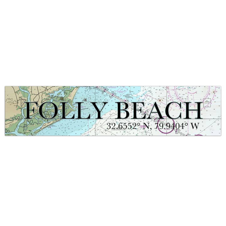 Folly Beach, SC 5x24 Inch Wood Map Coordinate Sign for wholesale by Map Mom