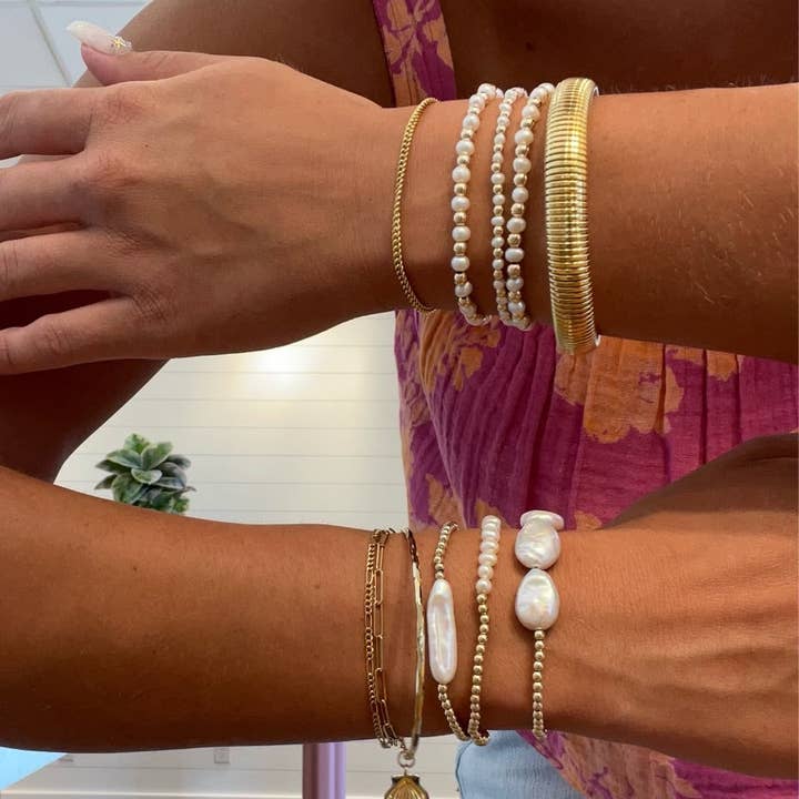 Sea Bones - Wholesale Beaded Bracelet - Triple Pearl Shimmer Bracelet