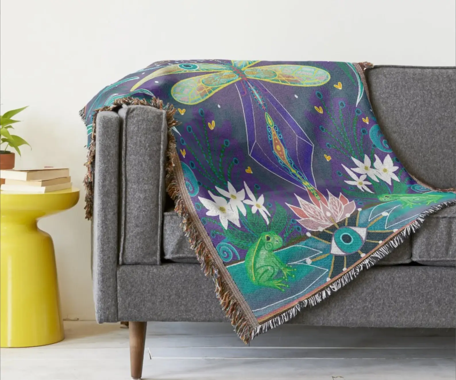 Blue Lucky Evil Eye Dragonfly Woven Afghan Blanket Tapestry Throw for wholesale on Faire3