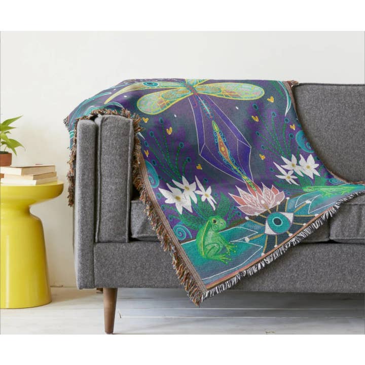 Blue Lucky Evil Eye Dragonfly Woven Afghan Blanket Tapestry Throw for wholesale on Faire3