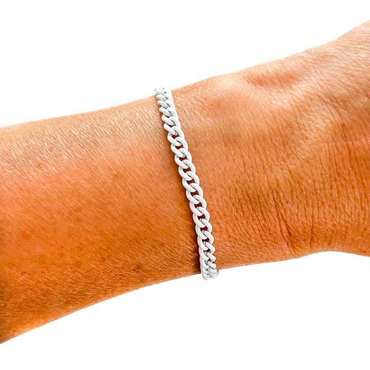 Pulseira em elos correntes em esmalte branco #8 por atacado de Savvy Bling