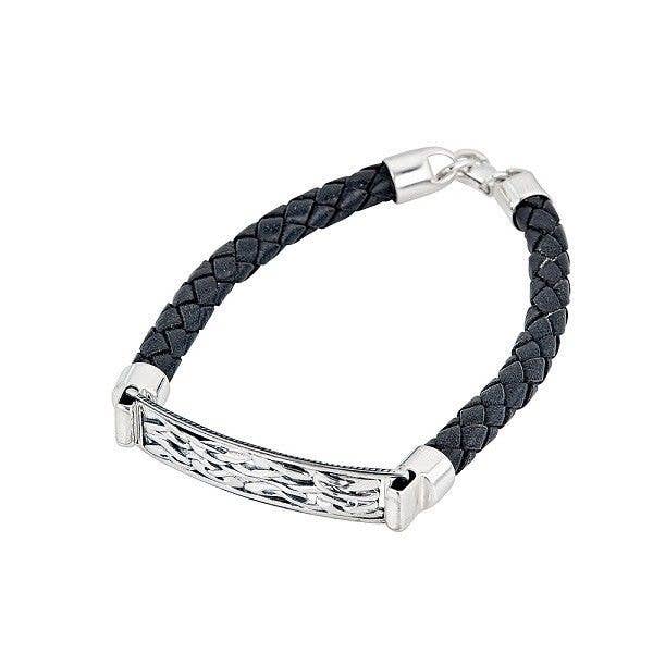 The Irish Jewelry Company - Wholesale Jewelry - Men's - Men's Sterling Silver Celtic Knot Tag Leather Bracelet1