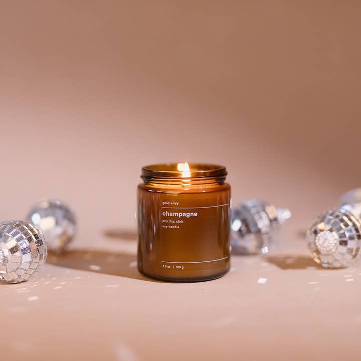 gold + ivy - Wholesale Jar/Filled Candle - champagne soy candle - strawberry vanilla