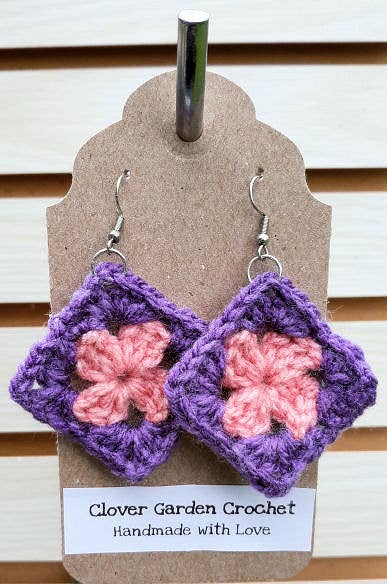 Clover Garden Crafts - Wholesale Dangle Earrings - Crochet Granny Square Drop Earrings Bright Summer Colors3
