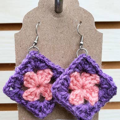 Clover Garden Crafts - Wholesale Dangle Earrings - Crochet Granny Square Drop Earrings Bright Summer Colors3