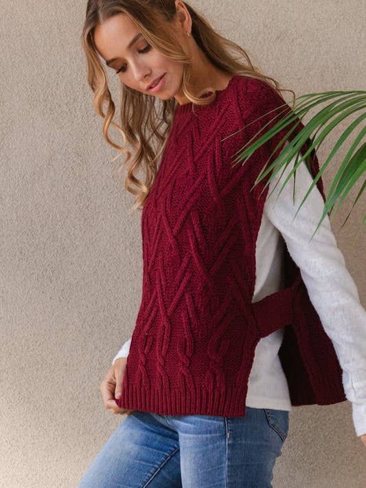 WINE CABLE KNIT SWEATER VEST TIS12282 for wholesale by Stylish Wholesale
