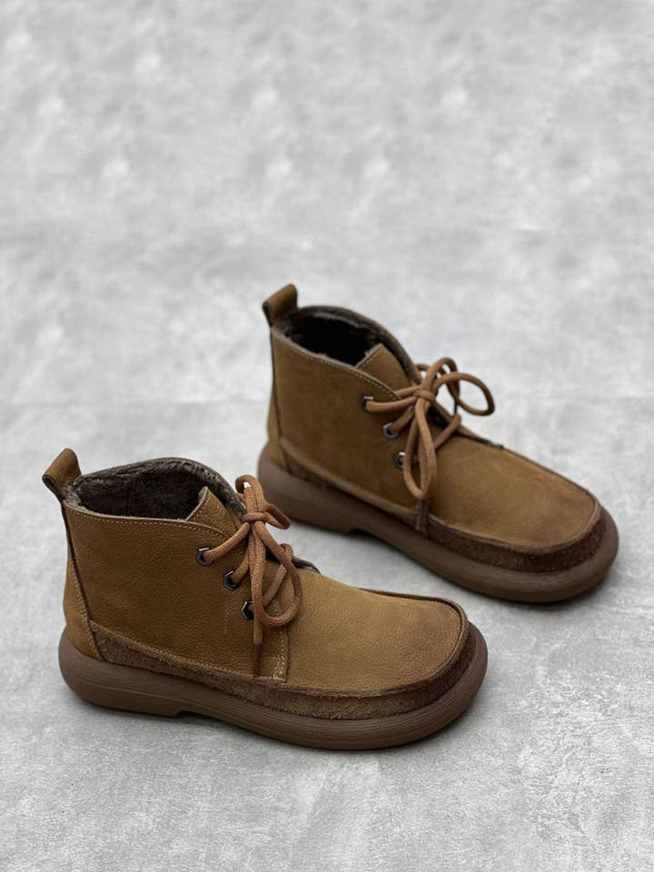 StyleGalX – wholesale Stövletter – Baby – Kvinnors vintersolida band äkta läder lågklackade stövlar