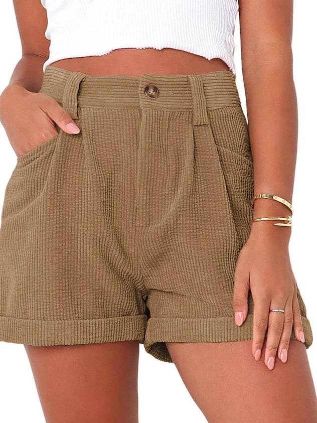 High waisted corduroy shorts for wholesale by Miss Sparkling