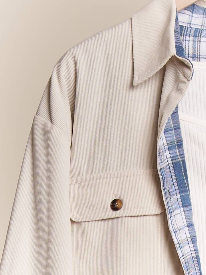 Mello. - Wholesale Button Down Shirt - Women's - Reversible Corduroy and Plaid Button Down Shirt17
