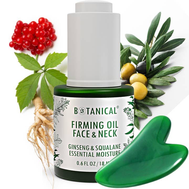 Face & Neck Firming Oil - Ginseng & Squalane - Gua-Sha Set for wholesale by Botanical Green Lab