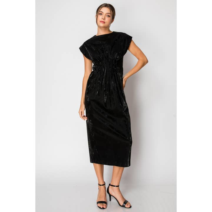 Structured Faux Leather Midi Dress for wholesale by INA