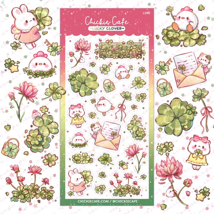 Lucky Clover Sticker Sheet for wholesale by Chickie Cafe