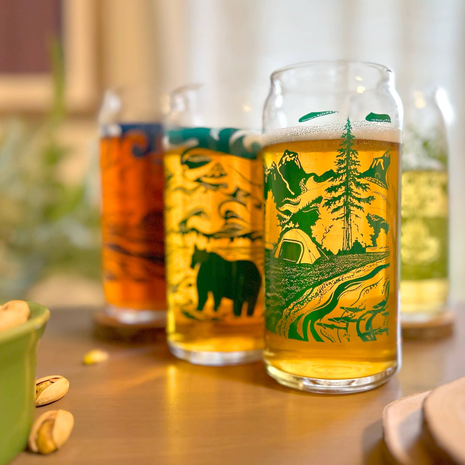 Bough & Antler Northwest Goods - Wholesale Beer Glass/Mug - Tall Can Beer Glasses: Set of 4 Northwest Wilderness Scenes1