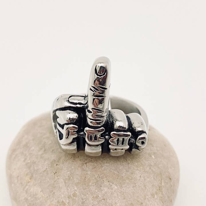 Mio Queena - Wholesale Signet Ring - Personality FUCK Middle Finger Stainless Steel Ring - MJ/MR