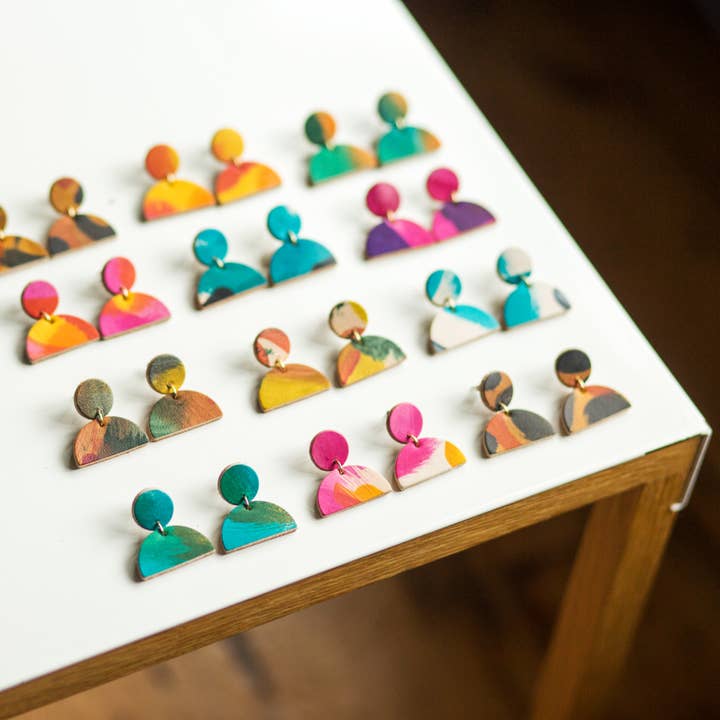 Dot & Half Moon Drop Earrings - Multiple Colours for wholesale by Tori Lo Designs