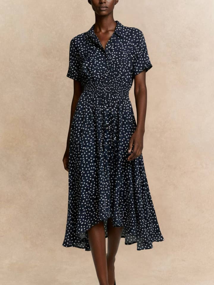 Jacqueline Polka Dot Shirred Midi Dress for wholesale by ANNICK