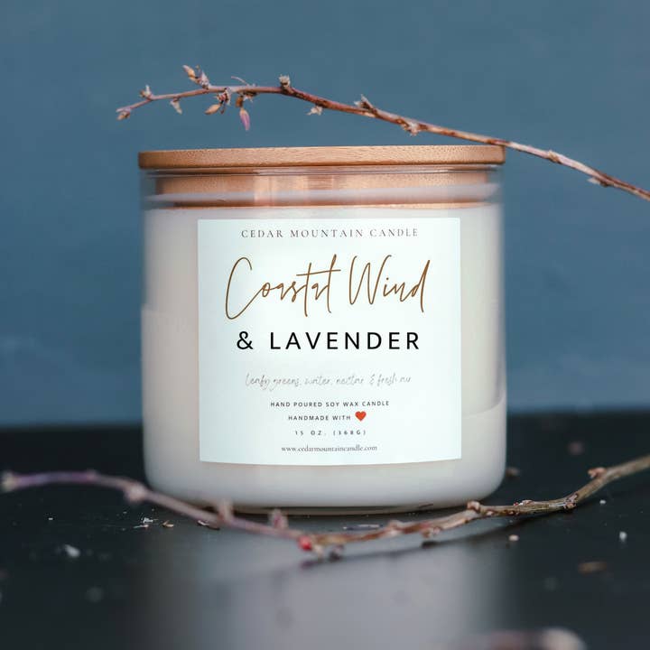 Vent côtier & Lavande - Bougie en pot à 3 mèches pour la vente par Cedar Mountain Candle