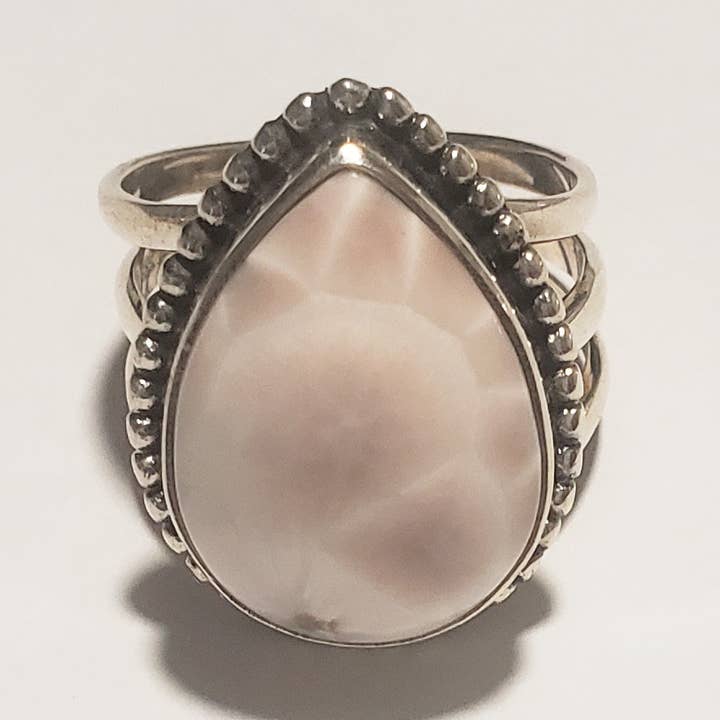 Bague en argent avec goutte de larimar, bague en larimar rose pour la vente par GTG Gems Corp