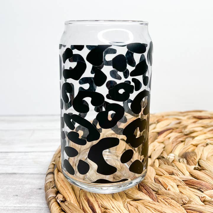 Olivia Jean Boutique - Wholesale Drinking Glass/Cup - Black Leopard 16oz Can Glass Cup0
