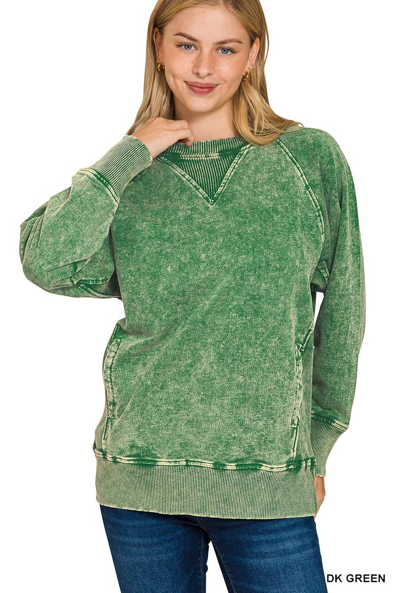 42POPS - Wholesale Sweatshirt - Women's - `.Washed French Terry Pullover With Side Pockets95