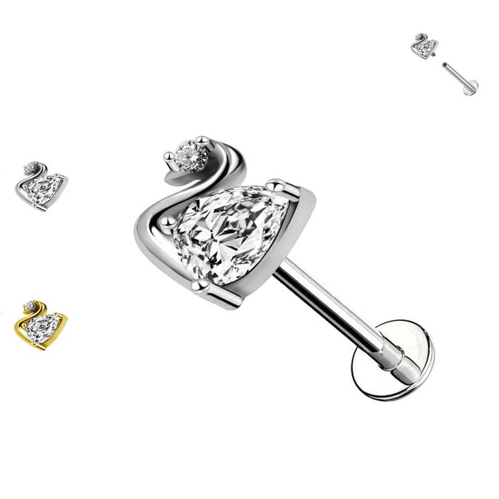 Labret Swan Shaped Piercing with Crystals for wholesale by Awaken