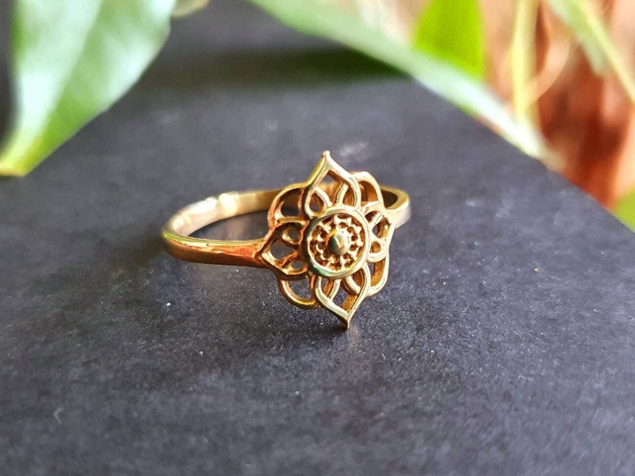 Kaali Boutique – wholesale Band/stacked ring – Golden Mandala Flower Ring / Flower Ring / Large Size / Boho / Ethnic / Rustic / Festival / Tribal / Hippie / Gypsy / Psy / Thumb / Psy0