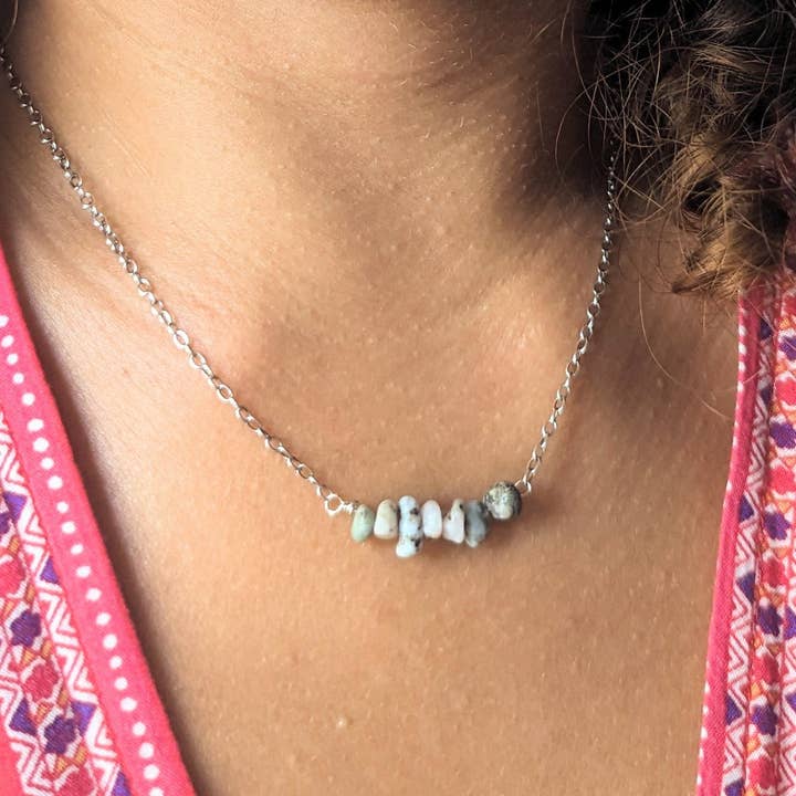 Larimar Bar Halskette aus Sterlingsilber für den Großhandel von Bliss Vibez