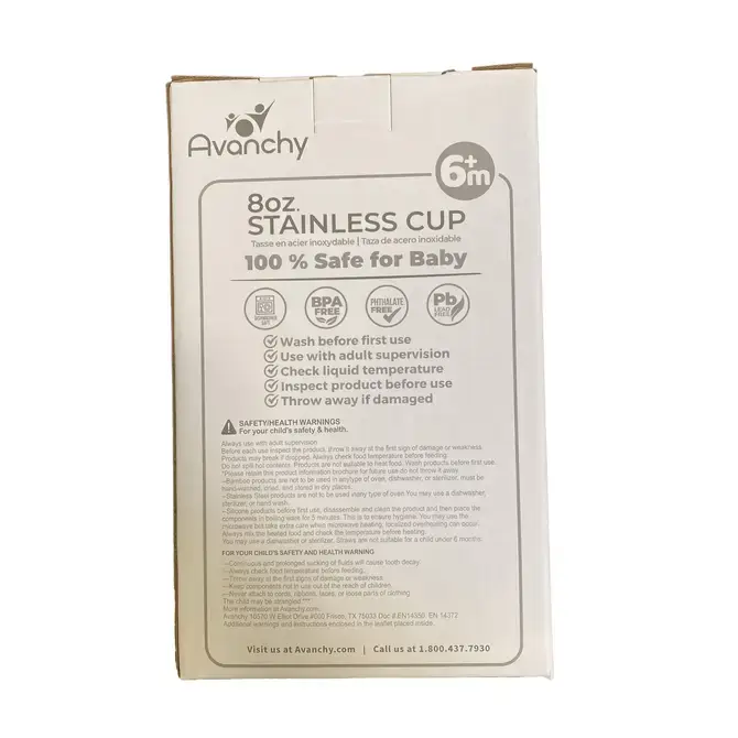 Avanchy - Wholesale Drinking Glass/Cup - Kids & Baby - 8 oz. Avanchy Stainless Stee Baby Cup, Straw + Silicone Lid6