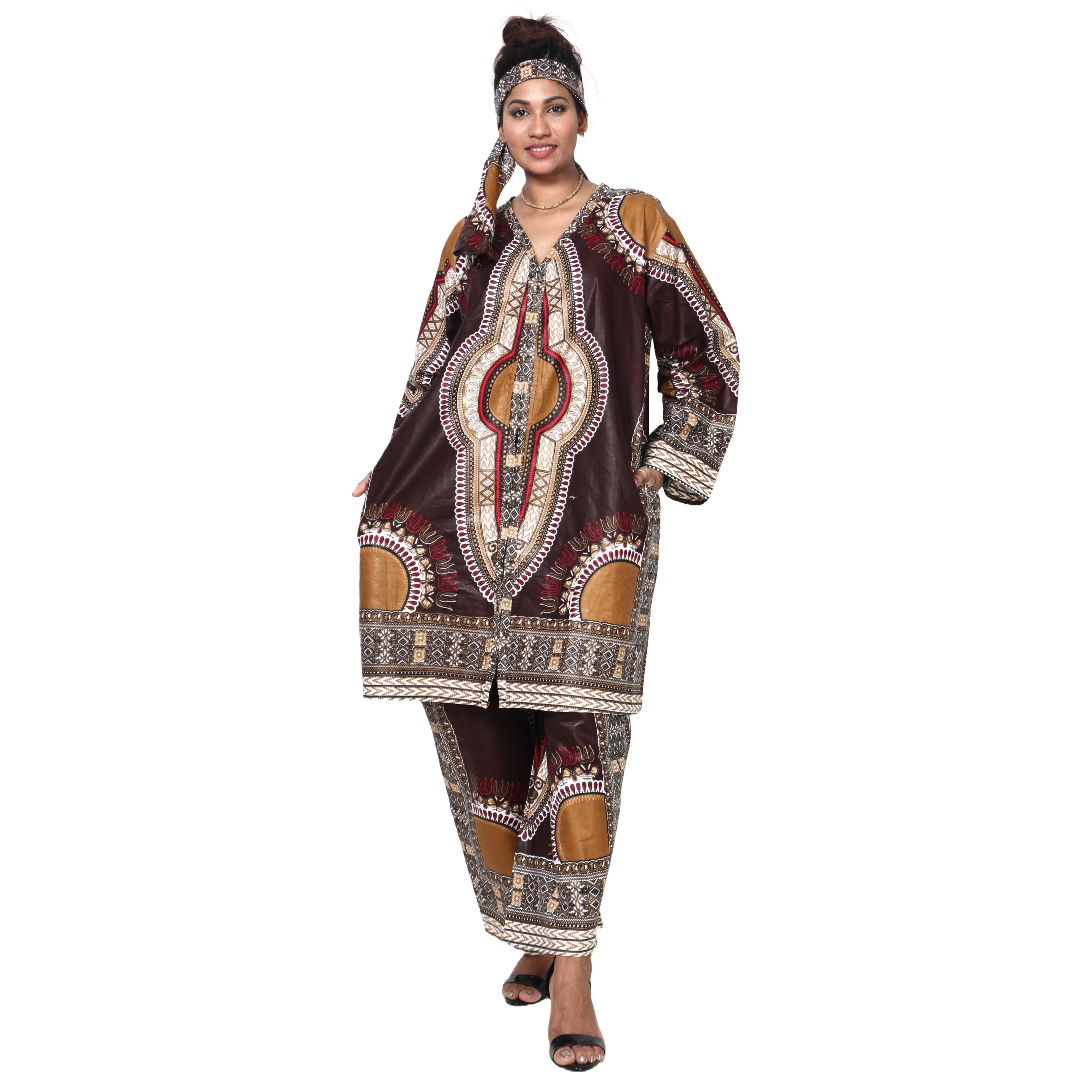 African Stars - Wholesale Top & Pant Set (NOT Loungewear) - Women's - Women's Dashiki Tunic Top and Matching Pants Set -- FI-40496